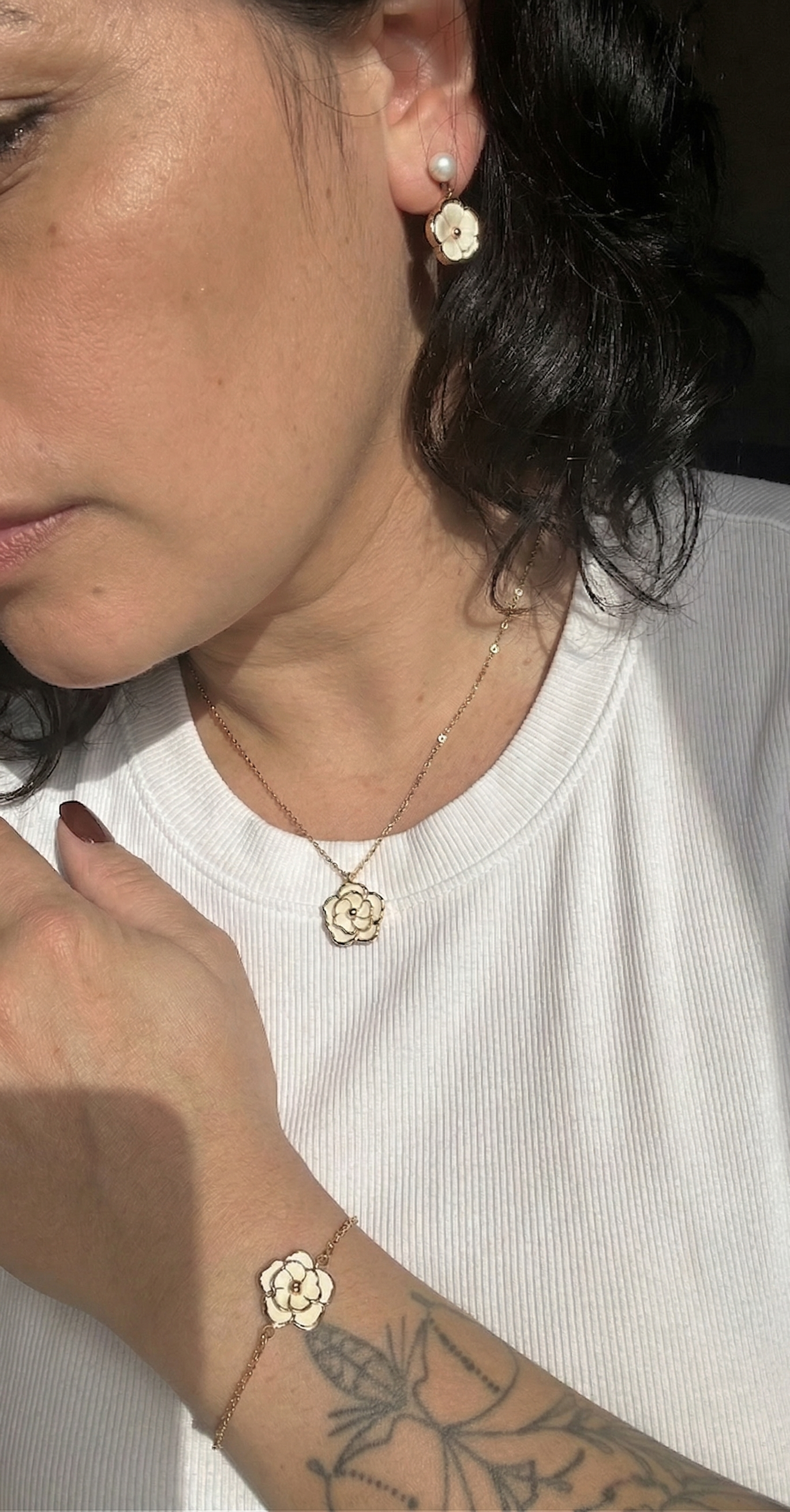 Bracelet Fin Camélia Blanc