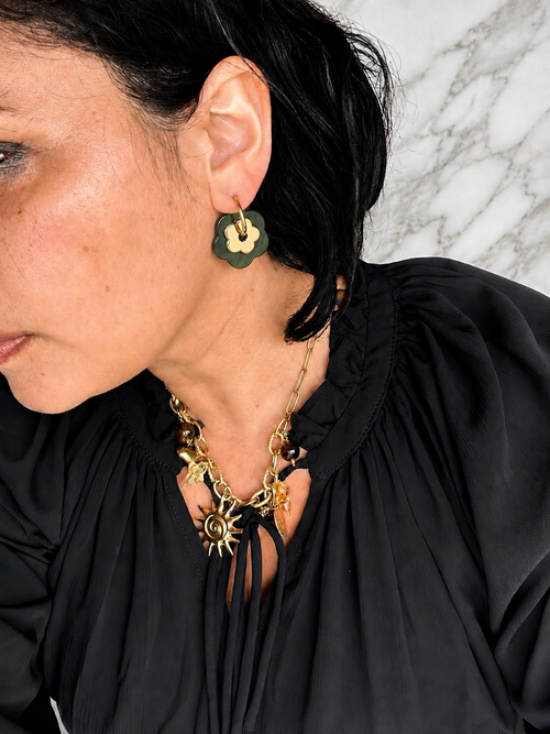 Boucles d'oreilles "Fleurs d'été" Vert Foncé