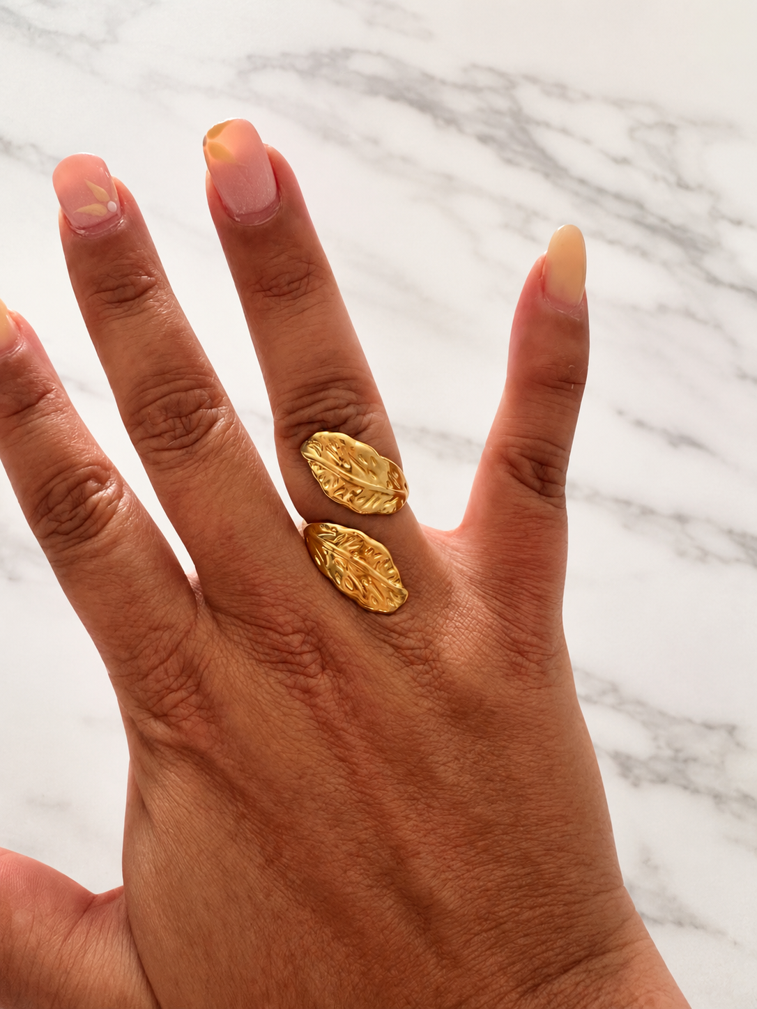Bague "Brin d'Or" Double Feuille