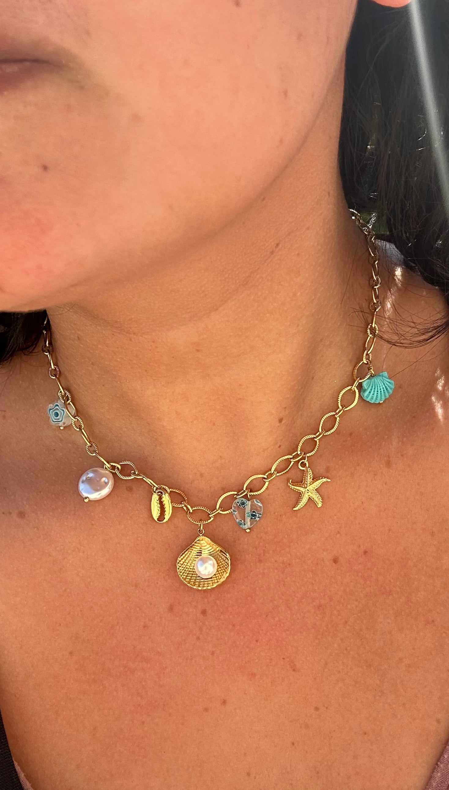 Collier "Trésors du Lagon" – Maillons Or & Amulettes Marines