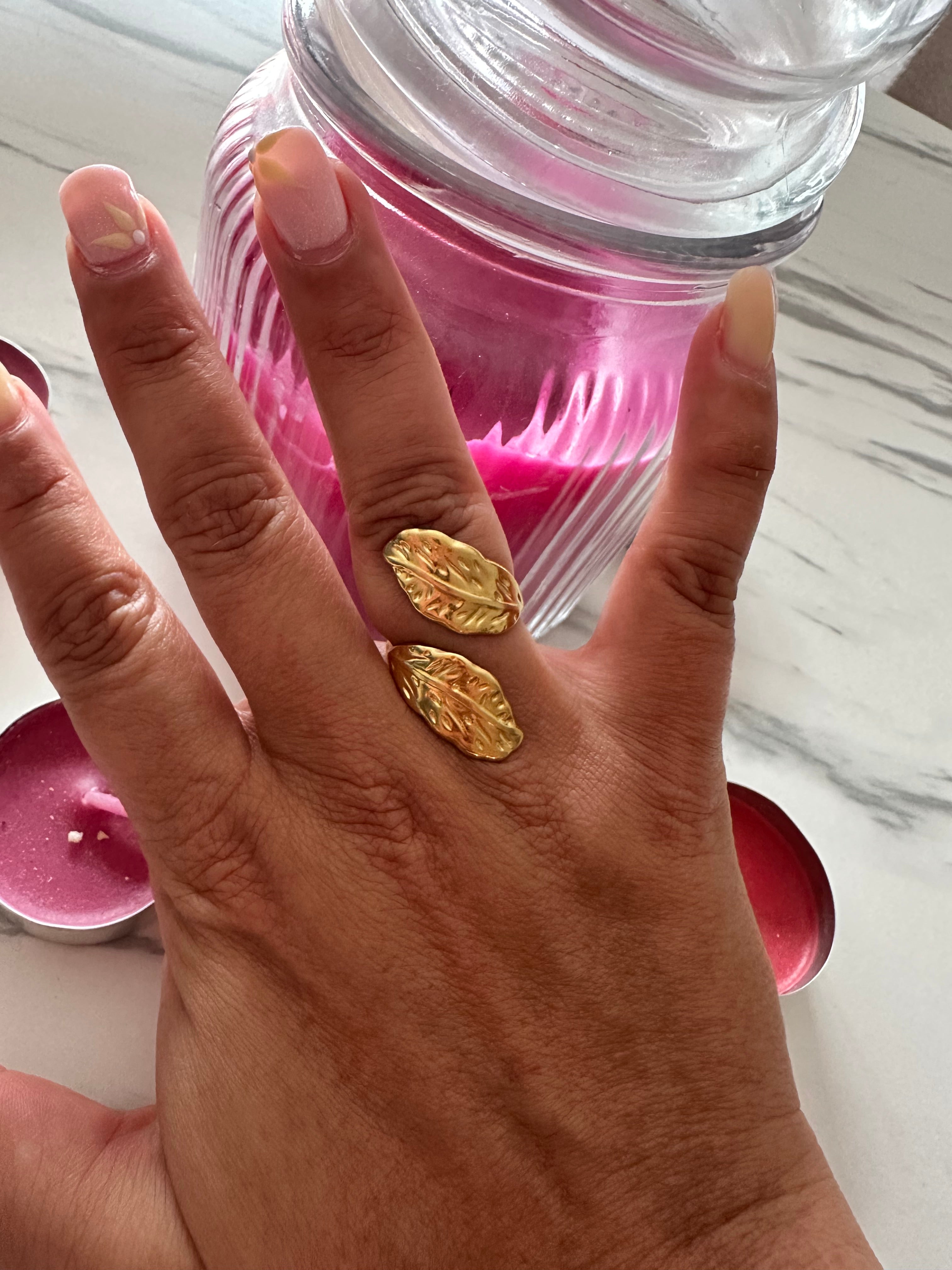 Bague "Brin d'Or" Double Feuille