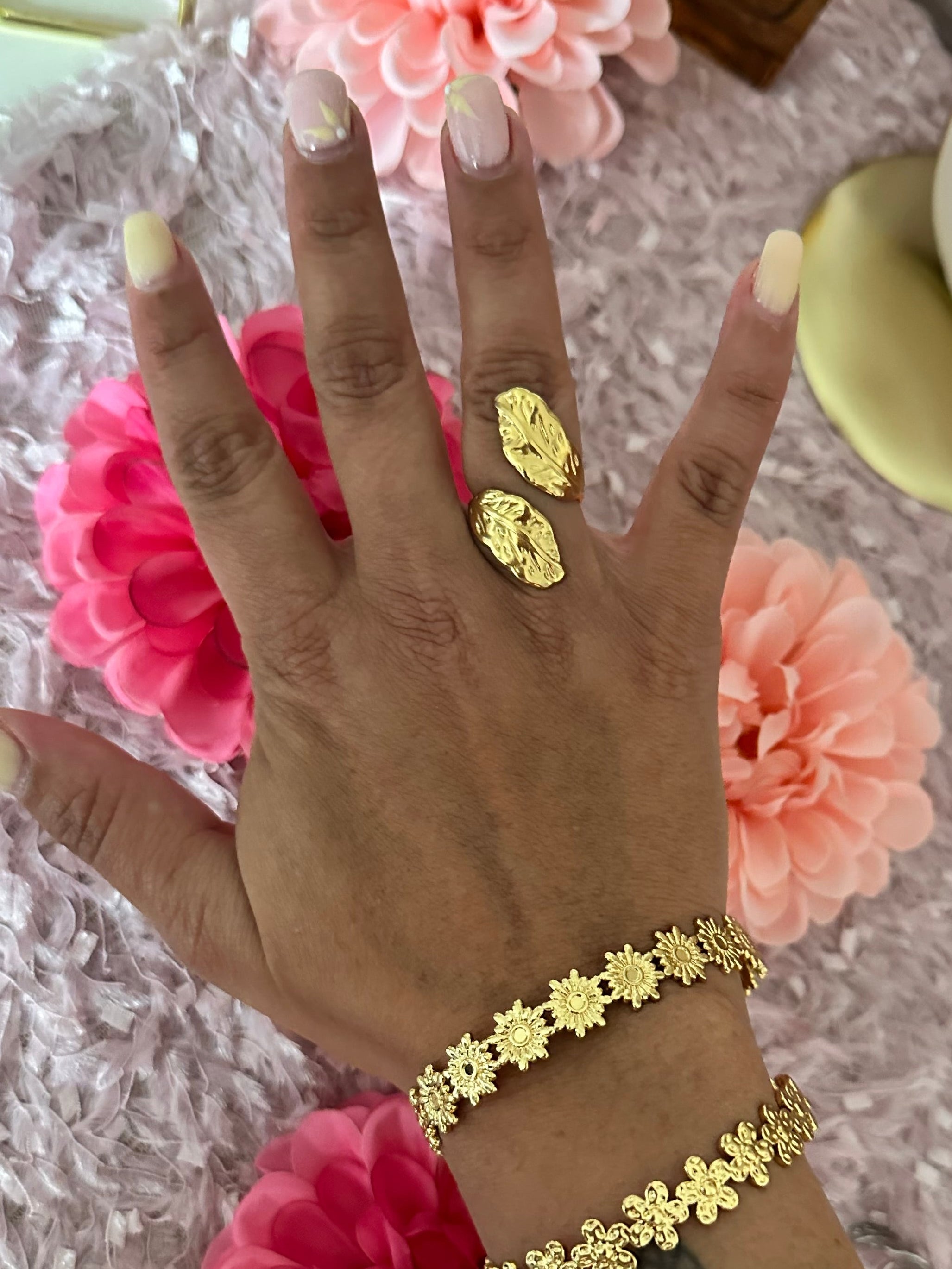 Bague "Brin d'Or" Double Feuille